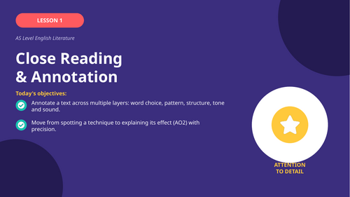 Close Reading & Annotation: Lesson + Hamlet Prose Homework | 6-Part Annotation Code | AS Level Engli
