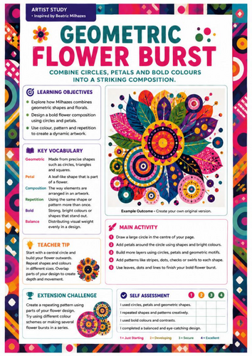 Beatriz Milhazes Artist Study | Geometric Flower Burst | KS3 Art Worksheet