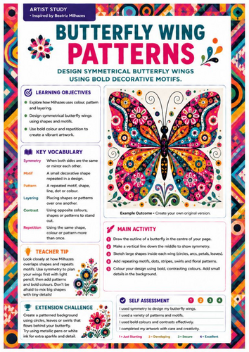 Beatriz Milhazes Artist Study | Butterfly Wing Patterns | KS3 Art Worksheet
