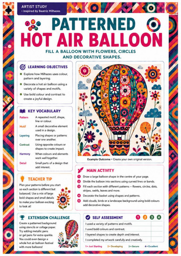 Beatriz Milhazes Artist Study | Patterned Hot Air Balloon | KS3 Art Worksheet