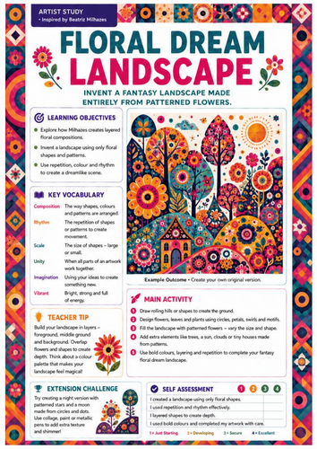 Beatriz Milhazes Artist Study | Floral Dream Landscape | KS3 Art Worksheet