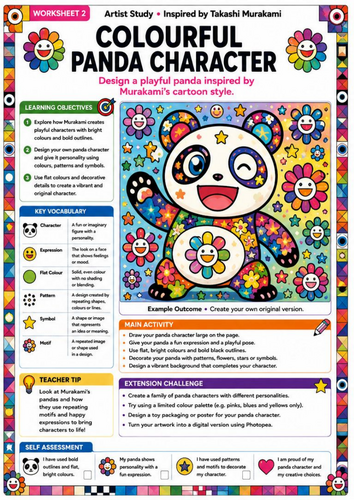 Takashi Murakami Inspired Colourful Panda Character | KS3 Pop Art Drawing Worksheet