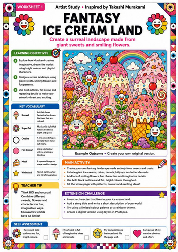 Takashi Murakami Inspired Fantasy Ice Cream Land | KS3 Surreal Art Worksheet