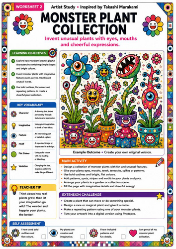 Takashi Murakami Inspired Monster Plant Collection | KS3 Creative Art Worksheet