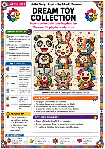 Takashi Murakami Inspired Dream Toy Collection | KS3 Character Design Worksheet