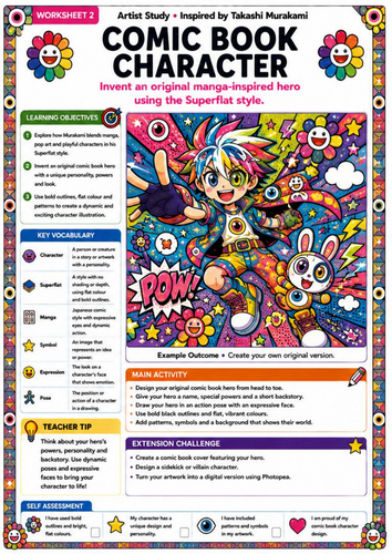 Takashi Murakami Inspired Comic Book Character | KS3 Manga Art Worksheet