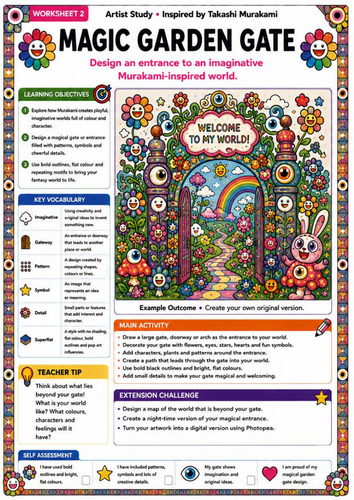 Takashi Murakami Inspired Magic Garden Gate | KS3 Fantasy Art Worksheet