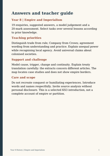 Year 8 History: Empire and Imperialism – KS3 Workbook & Answers