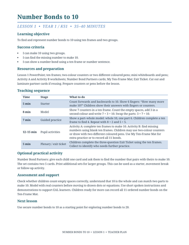 Number Bonds to 10  - Year 1 KS1  - Complete Lesson Pack  - Worksheets & Games