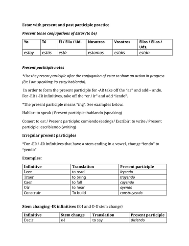Estar with present and past participle practice
