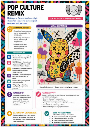 KAWS Inspired Pop Culture Remix Worksheet | KS3 Art | Character Design