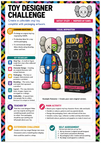 KAWS Inspired Toy Designer Challenge Worksheet | KS3 Art | Product Design