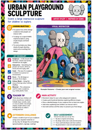 KAWS Inspired Urban Playground Sculpture Worksheet | KS3 Art | 3D Design