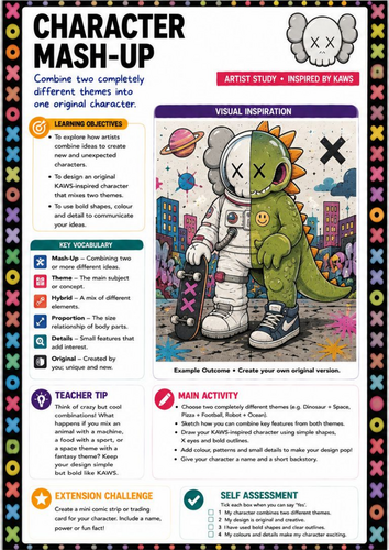 KAWS Inspired Character Mash-Up Worksheet | KS3 Art | Creative Character Design