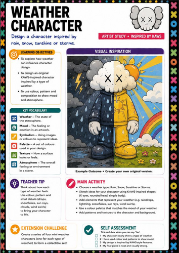 KAWS Inspired Weather Character Worksheet | KS3 Art | Colour & Emotion