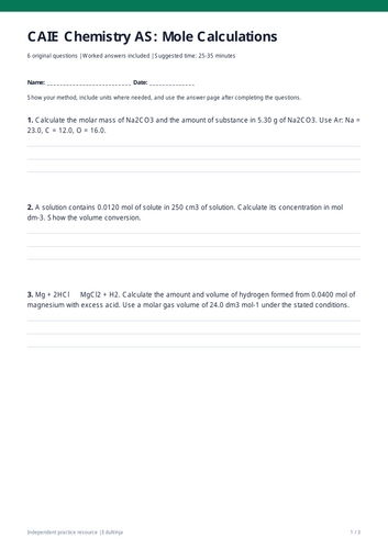 CAIE Chemistry AS: Mole Calculations