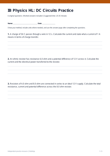 IB Physics HL: DC Circuits Practice