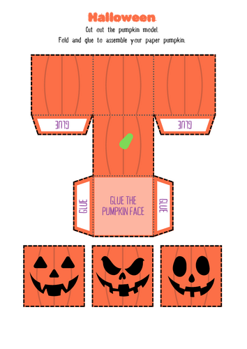 3D Halloween Pumpkin Craft - Cut, Stick and Assemble