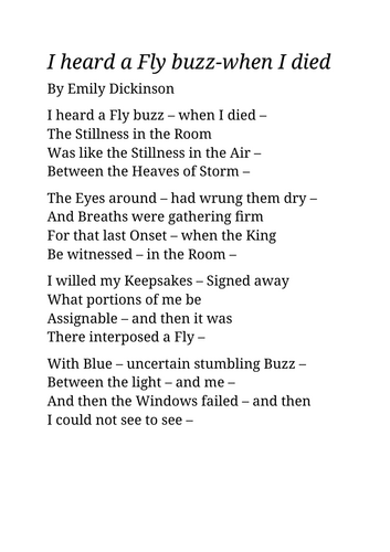 I Heard a fly buzz- when I died by Emily Dickinson