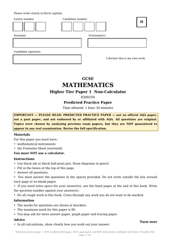 GCSE Maths Higher Predicted Papers 2027 (AQA Style) — FREE Complete Set