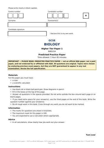 GCSE Biology Predicted Papers 2027 (AQA Style) — FREE Complete Set