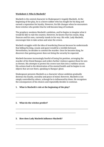 Macbeth Worksheet
