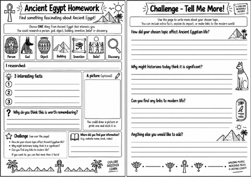 Ancient Egypt Research Homework | KS2/KS3 History Worksheet