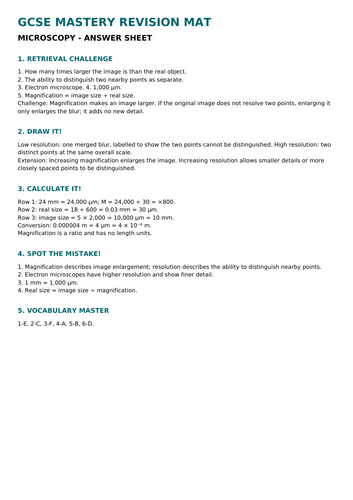 NEW AQA GCSE Biology - Microscopy Revision Mat