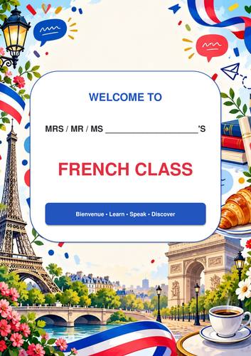 Classrooms front door poster, French, English, Maths, etc...