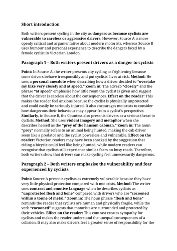 Lang Paper 2 Question 4 steps and model answer Cyclists 2017 paper AQA