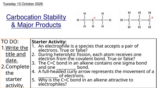L13 Carbocation Stability and Major Products (Unit 5 Chemistry BTEC Applied Science)