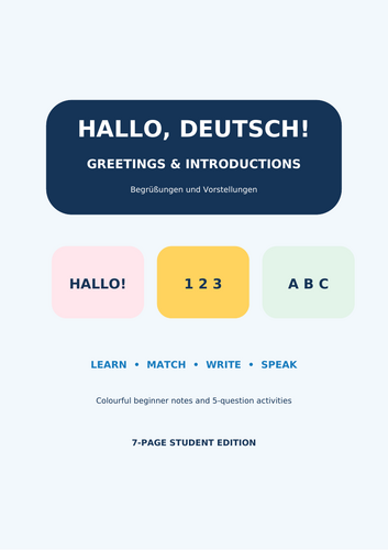 German Greetings for Kids – Hallo! | Beginner A1 German Workbook