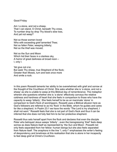 "Good Friday" by Christina Rossetti: A LEVEL ENGLISH LITERATURE