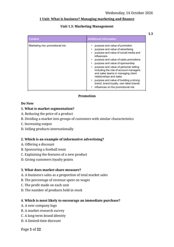 3.1.3 Promotion - AQA A Level (7138)