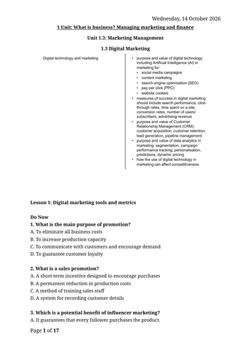 3.1.3 Digital Marketing - AQA A Level (7138)