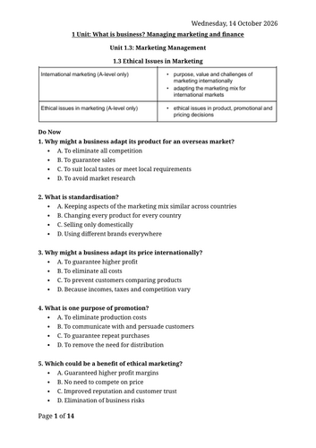 3.1.3 Ethical issues in marketing (A-level only) - AQA A Level (7138)