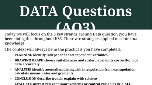 Data Questions for IGCSE Science