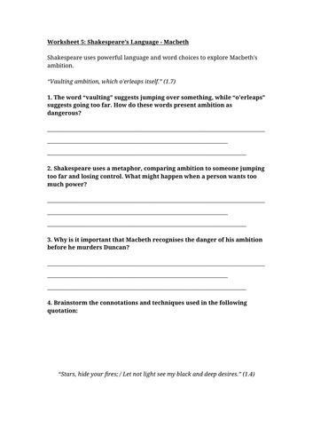 Macbeth Language Worksheet
