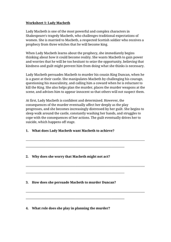Lady Macbeth Worksheet