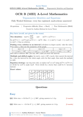 Trigonometric Identities and Equations | 30 Worked Examples | OCR B MEI A-Level Maths