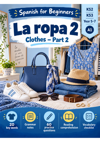 La Ropa 2 – Spanish Clothes Vocabulary & Grammar Workbook | KS2 KS3 | A1 Beginners | 10 Pages