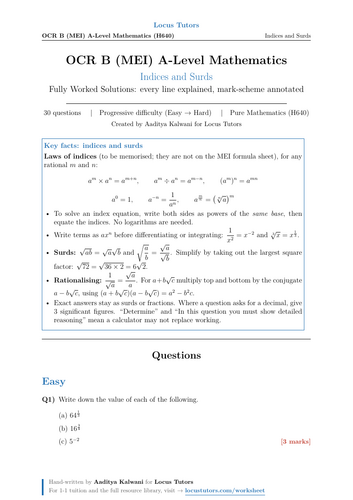 Indices and Surds | 30 Worked Examples | OCR B MEI A-Level Maths