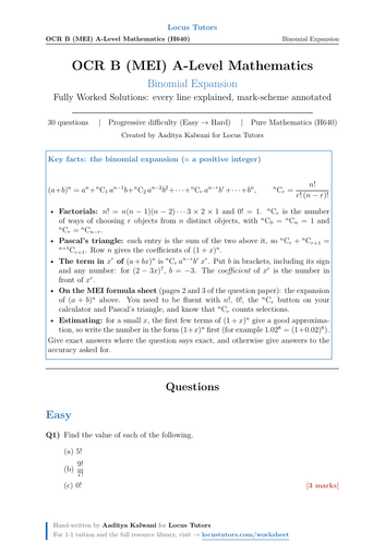 Binomial Expansion | 30 Worked Examples | OCR B MEI A-Level Maths