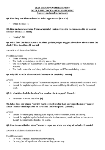 Year 6 Reading Comprehension Week 7 - Reading and Answers