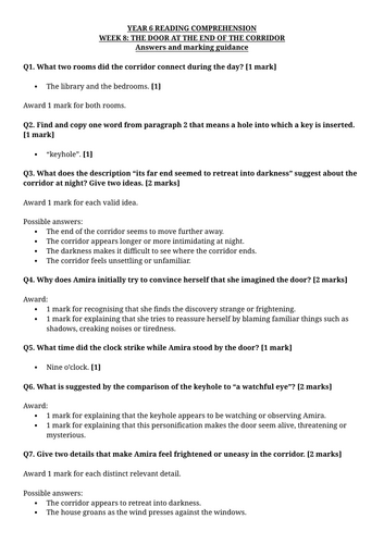 Year 6 Reading Comprehension Week 8 - Reading and Answers