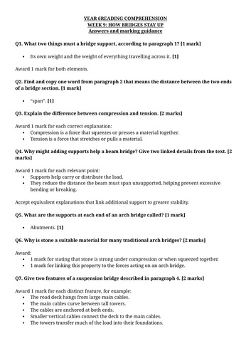 Year 6 Reading Comprehension Week 9 - Reading and Answers