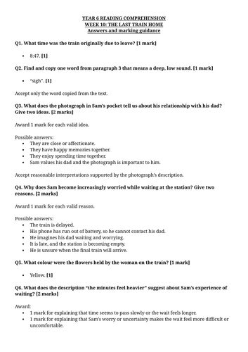 Year 6 Reading Comprehension Week 10 - Reading and Answers