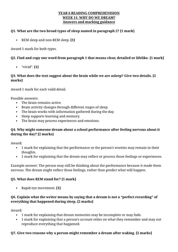 Year 6 Reading Comprehension Week 11 - Reading and Answers