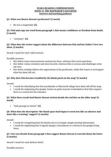 Year 6 Reading Comprehension Week 12 - Reading and Answers