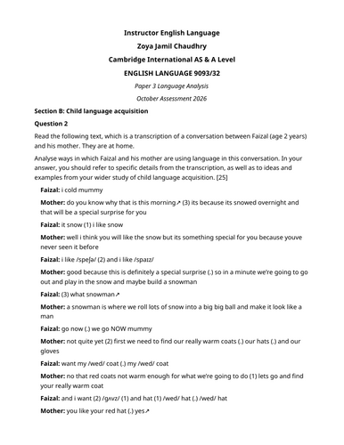Child Language Acquisition Model Answer
